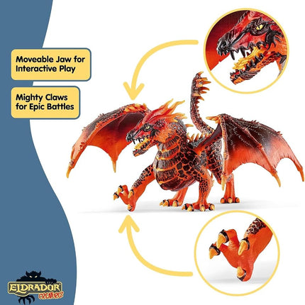 SCHLEICH Eldrador Creatures - 8" Lava Dragon Toy - Movable Wing Action Figure for Boys and Girls - Mythical Creature Figures - Fantasy Beast Figurine - Red Monster Dragon Toys - Kids Ages 7+ | 70138