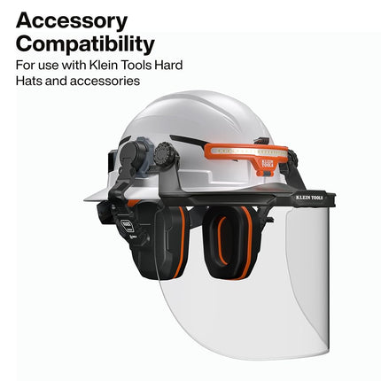 KLEIN TOOLS 22029 Non-Conductive Hard Hat Earmuffs, Up to 27dB NRR, Hearing Protection Earmuffs Compatible with Full Brim, Cap Style, and Safety Helmets, Soft Foam Cushion, Hard Hat Accessories