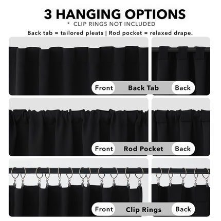 Deconovo Long Back Tab and Rod Pocket Blackout Curtains for Living Room - Thermal Insulated Light Blocking Curtains, 42x95 Inch, Black, 2 Panels