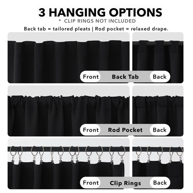 Deconovo Long Back Tab and Rod Pocket Blackout Curtains for Living Room - Thermal Insulated Light Blocking Curtains, 42x95 Inch, Black, 2 Panels