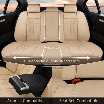 FLORICH Fundas de Asiento de Cuero, Juego Completo de Fundas de Asiento para Coche, Protectores de Asiento Impermeables para Automóvil, 5 Asientos, Funda de Asiento Universal Compatible con la Mayoría de Coches, SUV, Camionetas, Beige
