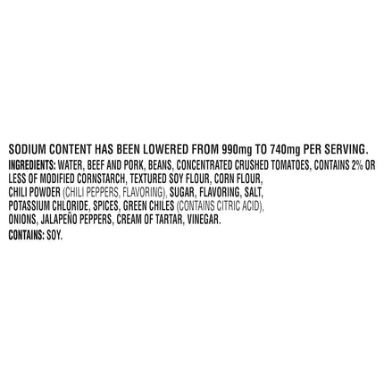 HORMEL Chili con Frijoles, bajo en sodio, (paquete de 12), chile enlatado de 15 oz, – 16g de proteína por porción, sin gluten - Ideal para tazones, aderezos, hot dogs y aperitivos