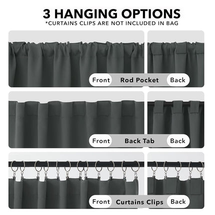 Deconovo Solid Back Tab and Rod Pocket Curtains, Thermal Insulated Blackout Window Curtains for Kitchen, 52x54 Inch, Dark Grey, 2 Panels