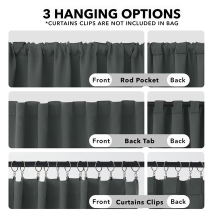 Deconovo Back Tab and Rod Pocket Short Blackout Curtains for Kitchen Window Room Darkening Drapes 42Wx54L Inch Dark Grey 2 Panels
