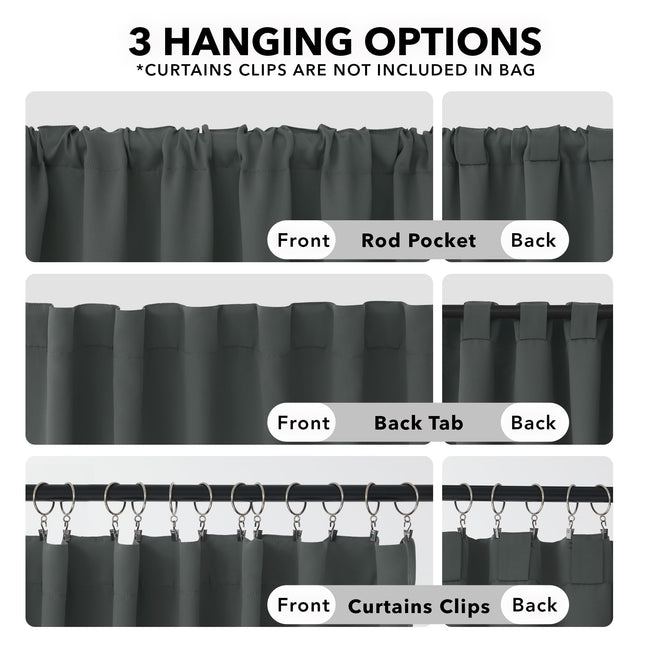Cortinas cortas opacas Deconovo con lengüeta trasera y bolsillo para barra para ventana de cocina, visillos oscurecedores de habitación, 42 pulgadas de ancho x 54 pulgadas de largo, gris oscuro, 2 paneles
