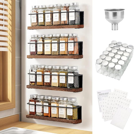 KitHero Magnetic Spice Rack with 24 Jars, 216 Labe