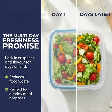 Snapware Total Solution 10 Piece Rectangle Plastic Food Storage Container Set – 5 Containers with 5 Tab Locking Lids – Opaque, Microwave, Dishwasher and Freezer Safe, 710ml Capacity