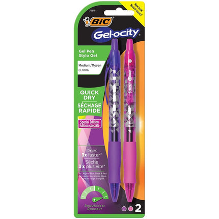 BIC Gel-ocity Quick Dry Special Edition Fashion Gel Pen, Medium Point (0.7mm), Assorted Fashion Colors, 2-Count