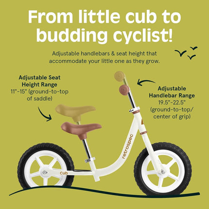 Retrospec Cub 2 Toddler 12" Balance Bike, 18 Months - 3 Years Old, No Pedal Beginner Kids Bicycle for Girls & Boys, Flat-Free Tires, Adjustable Seat, & Durable Frame