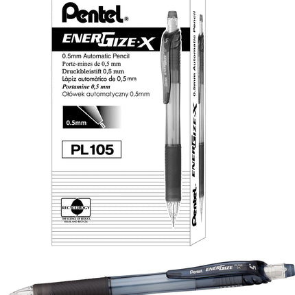 Crayons porte-mines Pentel EnergizeX PL105-A 0,5 mm noirs (Lot de 12)