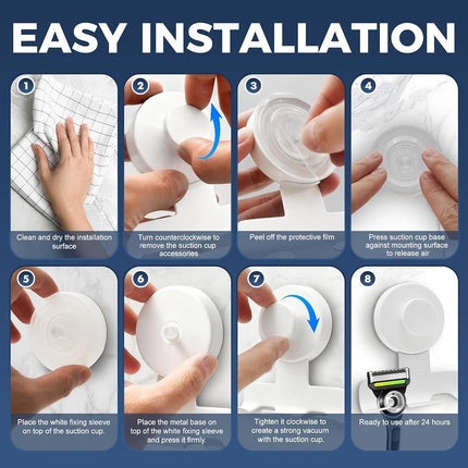 WingWider Suction Cup Razor Holder for Shower,Heavy-Duty 7KG Suction Hooks for Razor,Towel,Loofah,Removable Damage-Free Metal Shower Hook,Shaver Holder,2 Pack(Matte White)