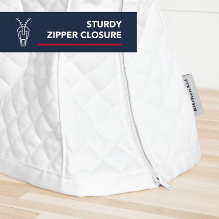 KITCHENAID Fitted Tilt-Head Solid Stand Mixer Cover with Storage Pocket, Quilted 100% Cotton, White, 14.4"x18"x10"