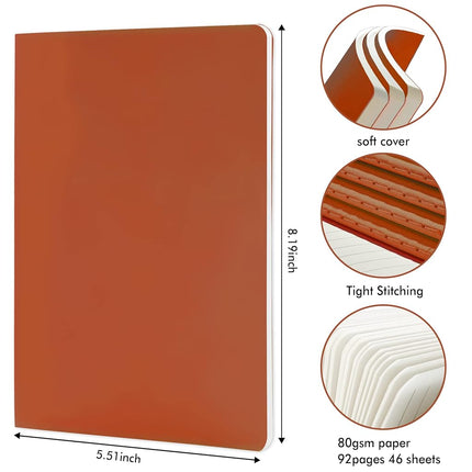 feela 8 Pack Soft Cover Journal Bulk, Notebooks College Ruled for Work, Lined Travel Journal for Women Men, Note Taking Notebook School Supplies Business Writing, 8.2” x 5.5”, A5, Dark Orange