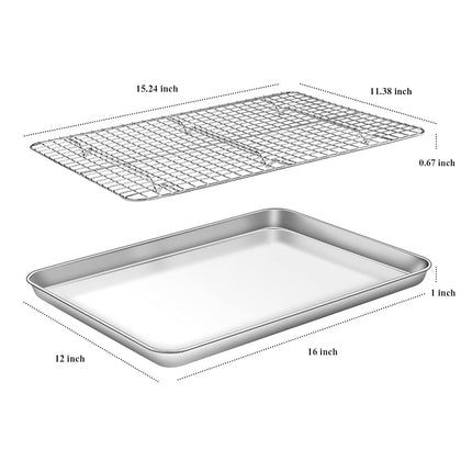 Deedro Stainless Steel Baking Sheet & Cooling Rack Set [2 Sheets + 2 Racks], 16 x 12 Inch, Heavy Duty, Non-Toxic, Dishwasher Safe