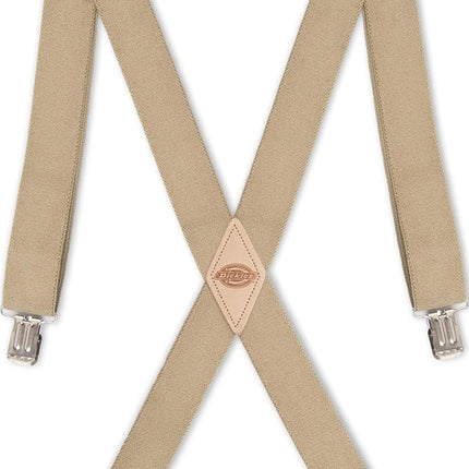 Dickies Men's 1 1/2 inch Solid Straight Clip Adjustable X Back Suspender, Beige, One size