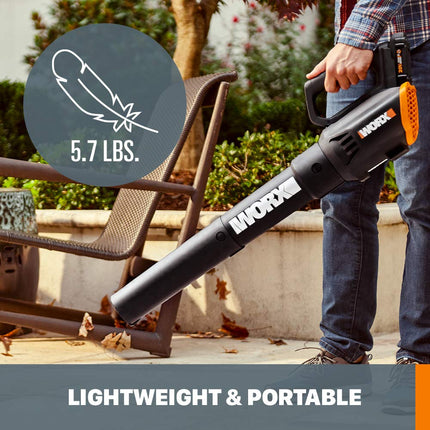 WORX WG547.9 20V Cordless Leaf Blower, Electric Blower with Turbine Fan, Blowers for Lawn Care with 2 Speed Control, Battery & Charger Not Included