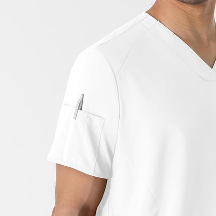 WonderWink 6355XWHIT4XL W123 Men's V-Neck Top, White, Extended-4XL Size