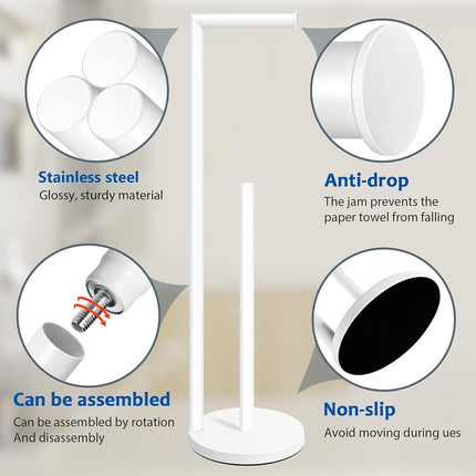 Toilet Paper Holder Stand,Toilet Paper Holder Free Standing,White Toilet Paper Roll Holder for 4 Rolls,Bathroom Toilet Paper Holder with Storage