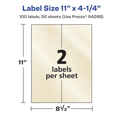 Avery Pearlized Ivory Rectangle Labels, 11" x 4.25", 100 Pearlized Ivory Labels, Laser/Inkjet Printable Labels