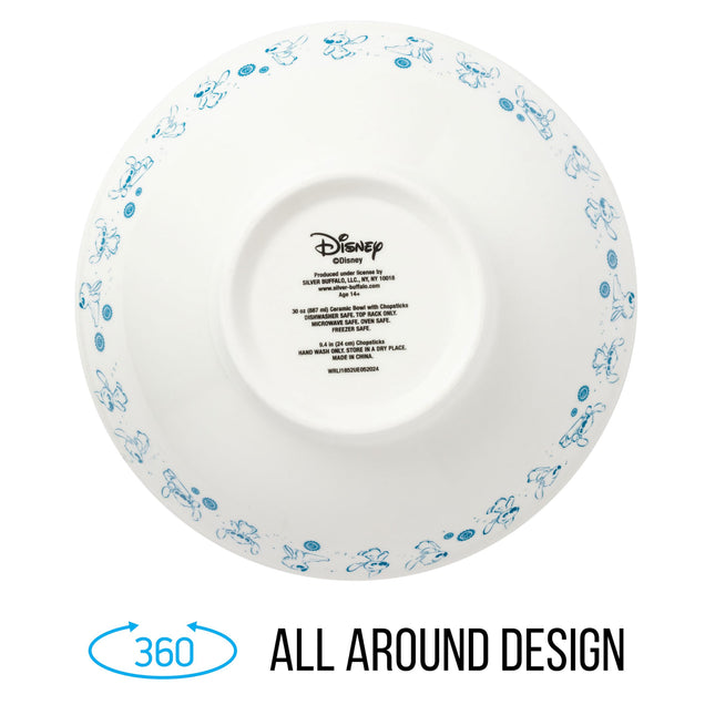 Silver Buffalo Lilo y Stitch Estilo Japonés Flores Multiposición Cuenco de Ramen de Cerámica de 30 oz con Palillos