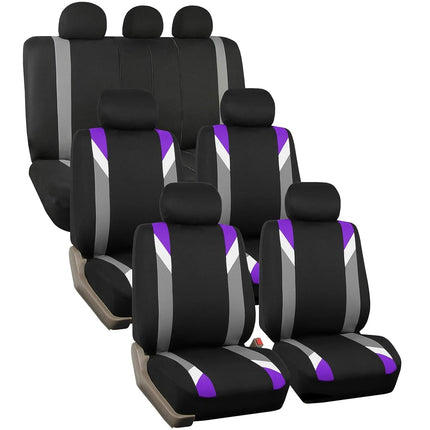 FH GROUP FH-FB033217 Three Row- Premium Modernistic Seat Covers Purple / Black- Fit Most Car, Truck, Suv, or Van