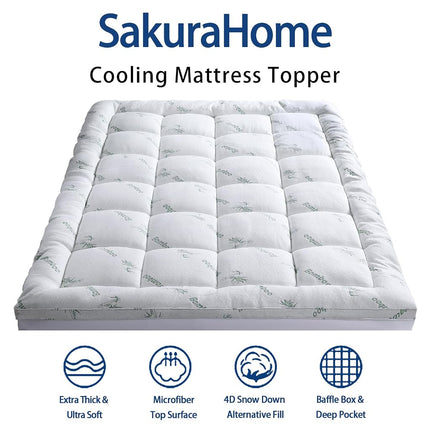 California King Size Bamboo Mattress Protector - Cooling Extra Thick Breathable Soft Quilted Mattress Protector with 5D Snow Feather Filling (20-21" Deep Pocket)