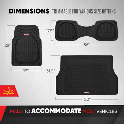 Motor Trend 4pc Black Car Floor Mats Set Rubber Tortoise Liners w/Cargo for Auto SUV Trucks - All Weather Heavy Duty Floor Protection - MT-923-BK+MT-884-BK_amj