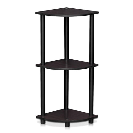 Furinno TURN-N-TUBE Corner Shelf, 3-Tier Corner Bookshelf, Display Storage Shelves with Open Shelves, for Organization and Storage, Living Room, Home Office, Garage, Dark Walnut