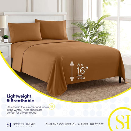 Sweet Home Collection Luxury Bedding Set with Flat, Fitted Sheet, 2 Pillow Cases, Find Double Brushed Microfiber, Mocha, Full