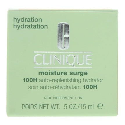 Clinique Moisture Surge 100H Auto-Replenishing Hydrator Oil Free Face Moisturizer | With Hyaluronic Acid, Aloe Bioferment and Vitamins C + E | Hydrating + Moisturizing, Mini Travel Size, 0.5 Fl Oz