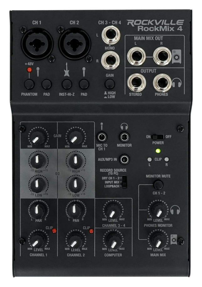 Rockville RockMix 4 4-Channel Mixer with USB Inter