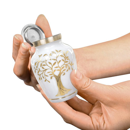 Trupoint Memorials Small Urns for Human Ashes Keepsake, Tree of Life Decorative Mini Cremation Urn for Adult Men and Women, Small White