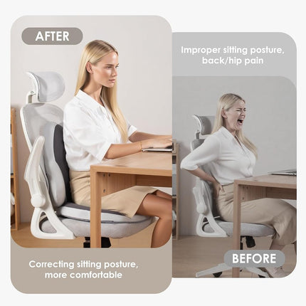 Coussin de siège de voiture et support dorsal FLORICH pour voiture, coussins de chaise de bureau ultra-épais en mousse à mémoire de forme avec oreiller de soutien lombaire pour le soulagement de la sciatique, des douleurs dorsales et du coccyx (gris)