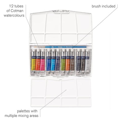 Winsor & Newton, Cotman Watercolour, 'Tube Travel Set', 12 x 8ml Tubes + 1 x Cotman Watercolour Round Brush