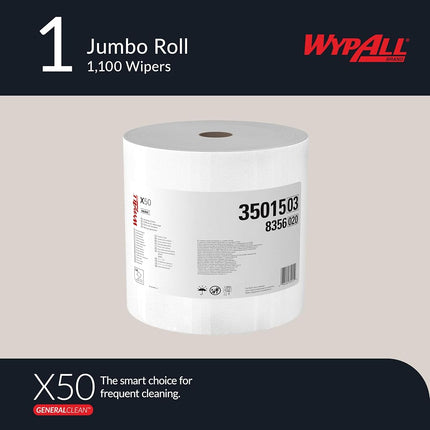 Wypall X50 Disposable Wipers (35015), Strong for Extended Use, Jumbo Roll, White, 1,100 Sheets / Roll