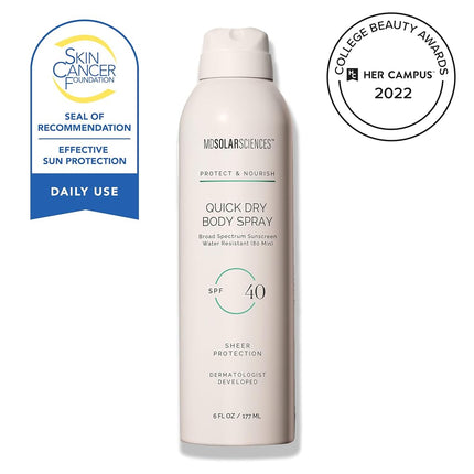 MDSolarSciences Spray Corporal de Secado Rápido SPF 40, Protector Solar en Spray no Grasoso y de Secado Rápido que Proporciona 80 Minutos de Protección Solar de Amplio Espectro Resistente al Agua, 6 oz líq.