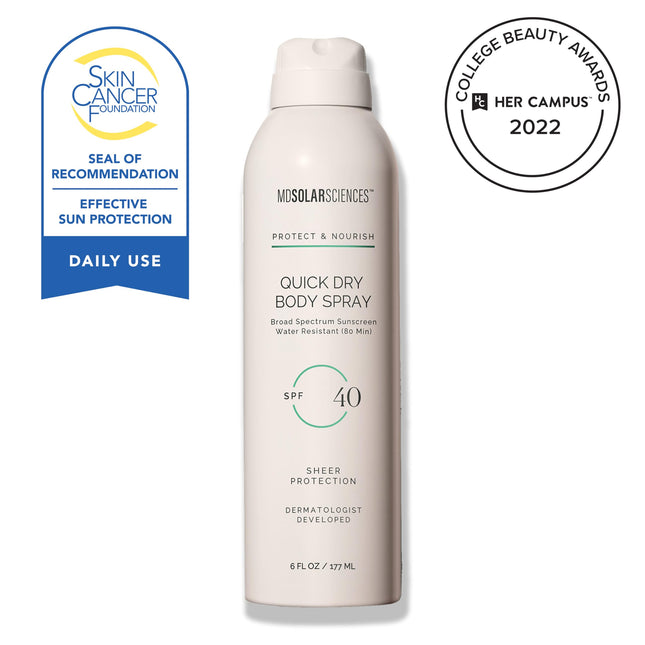 MDSolarSciences Spray Corporal de Secado Rápido SPF 40, Protector Solar en Spray no Grasoso y de Secado Rápido que Proporciona 80 Minutos de Protección Solar de Amplio Espectro Resistente al Agua, 6 oz líq.