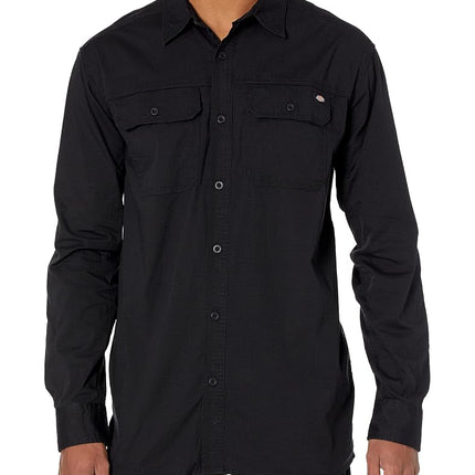 Dickies Men's Flex Denim Long Sleeve Shirt Button, Black, Medium