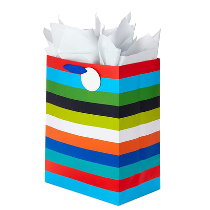 Hallmark 17" Extra Large for Birthdays, Graduations, Baby Showers, Father's Day, Kids, Adults Gift Bag with Tissue Paper, Jumbo, Multicolor Rainbow Stripes
