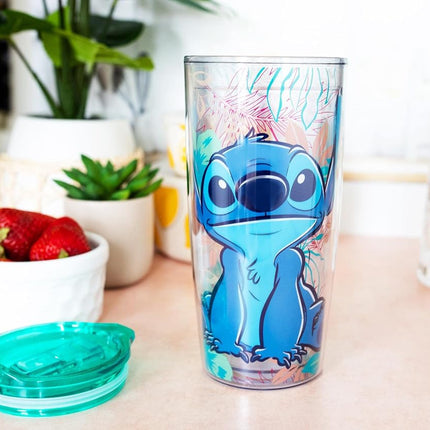 Gobelet de voyage en acrylique Disney Lilo & Stitch avec couvercle coulissant | Grand gobelet pour boissons froides, jus, limonade | Essentiels pour la maison et la cuisine, cadeaux et objets de collection mignons | Contient 590 ml