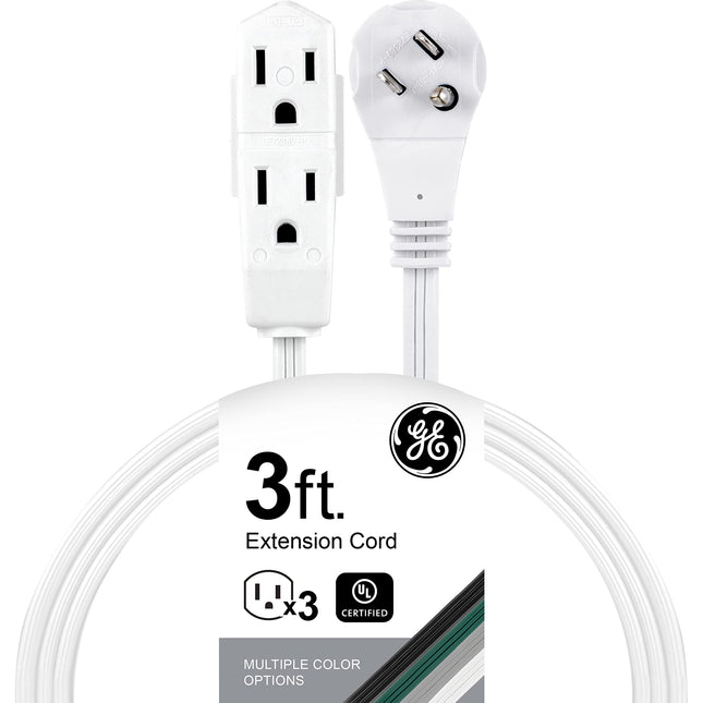 GE Indoor Extension Cord, 3 Ft Power Cable Outlet,
