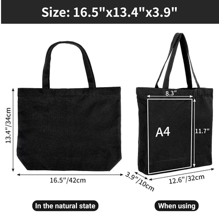 Segarty Black Canvas Tote, 6 Packs 16x15 inch Canvas Bags with Zipper, 12Oz Heavy Duty Canvas Reusable Grocery Shopping Bags, Plain Bag for Women Crafts Painting Embroidery, Gift Bags Bulk
