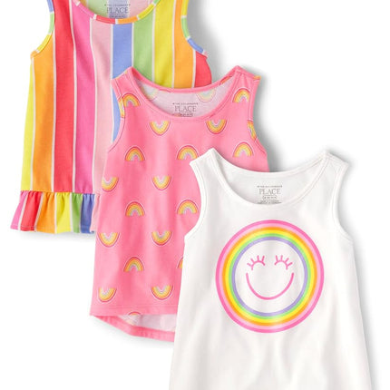 The Children's Place Pantalones cortos de mezclilla elásticos para bebés y niños pequeños, paquete de 3 arcoíris, 12-18 meses
