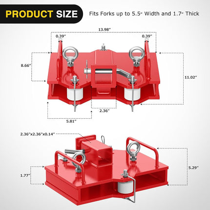Nilight Forklift Trailer Hitch Attachment Fits 2 Inch Receiver 6500 LBS Capacity Clamp on Dual Pallet Forks Forklift Tow Hitch Attachment Universal Forklift Ball Hitch Mount Trailer Towing Adapter