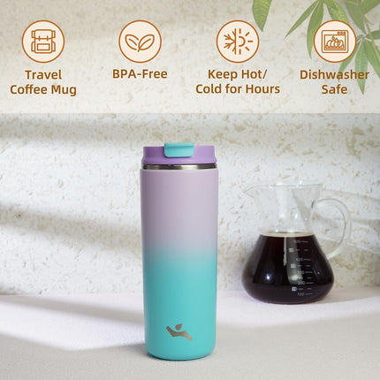 Konokyo Tumbler with Lid, 16 oz Travel Coffee Mug Double Wall Vacuum Stainless Steel Thermal Metal Cup Insulated Water Bottle,Lavender Green