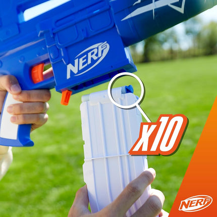Nerf Fortnite Blue Shock Blaster, chargeur 10 fléchettes, 10 fléchettes Nerf Elite, inclut un code bonus pour débloquer le revêtement « The Beat » dans le jeu, blaster motorisé