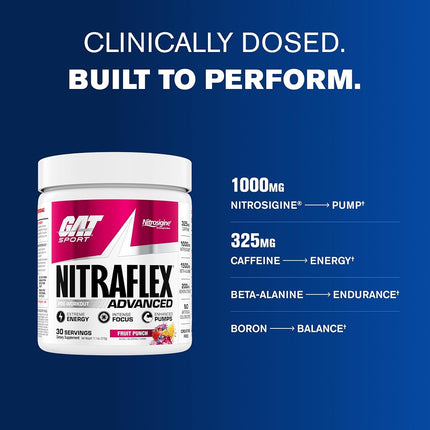 GAT Clinically Tested Nitraflex, Testosterone Enhancing Pre Workout, Fruit Punch,300 Gram