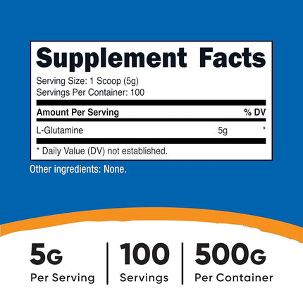 Nutricost L-Glutamine Powder (500 Grams) Unflavoured - Gluten Free & Non-GMO, 100 Servings