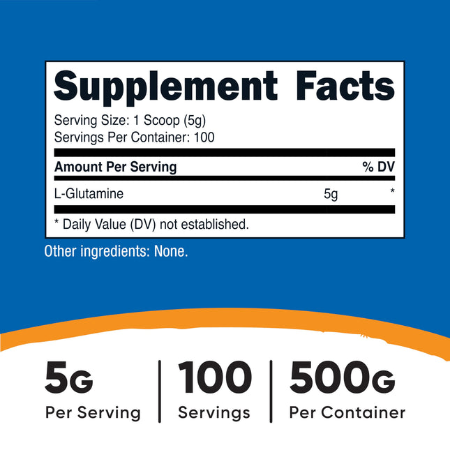 Nutricost L-Glutamine Powder (500 Grams) Unflavoured - Gluten Free & Non-GMO, 100 Servings