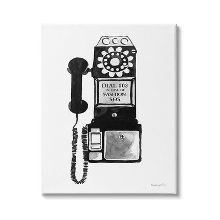 Stupell Industries Marcar en caso de S.O.S. de moda Teléfono vintage, diseñado por Mercedes Lopez Charro, lienzo para pared, 24 x 30, blanco